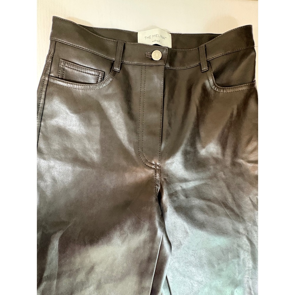 Wilfred Aritzia Melina Pant Vegan Leather High Rise Straight Leg Brown Size 6‎ - Picture 6 of 14
